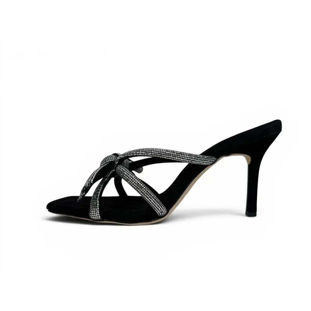 Loeffler Randall Margi‎ Bow Heeled Mule Size 10 Black Suede Embellished Crystal